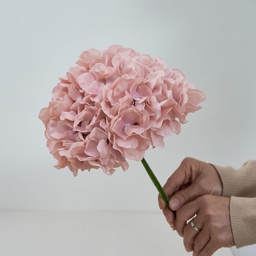 Dusty Rose Pink Artificial Hydrangea Flowers Heads 10 Fake Hydrangea Silk Flowers for Wedding Centerpieces Bouquets DIY Floral Decor Home Decoration with Stems(VASE NOT Included) - Image 2