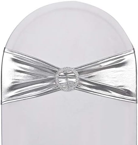 50pcs Metallic Silver Spandex Chair Sashes, Durable Workmanship,Stretch Bows with Buckle Stretchable for Christmas Wedding Party Banquet Event Baby Shower Birthday Celebration Decoration by SweetEasy