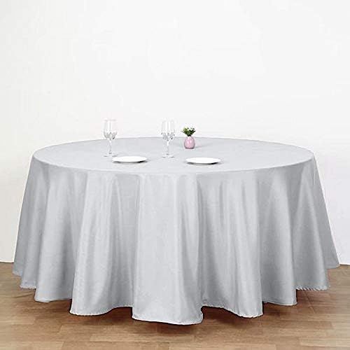 6 pcs 132 inch Silver Round Polyester Tablecloths Fabric Table Cover Linens | 132" Washable Fabric Table Cloth Covers for Party Wedding Reception Buffet Events Catering Dining Kitchen Dining - Image 3