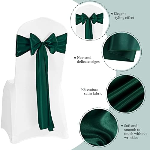 72 Pack Forest Green Satin Chair Sashes, 7 x 108 Inch, Wedding Bows - Image 4