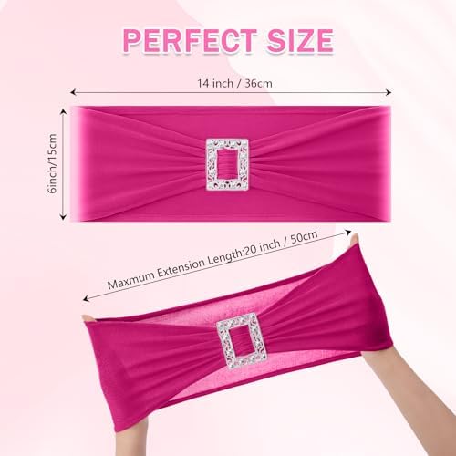 Joccun 30 PCS Spandex Chair Sashes Bows Stretch Chair Cover Band with Buckle Slider Universal Elastic Chair Ties for Wedding Banquet Party Event Decoration (Fuchsia) - Image 2