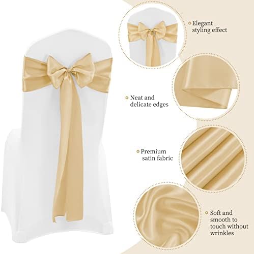 72 Pack Champagne Satin Chair Sashes, 7 x 108 Inch, Wedding Bows - Image 4