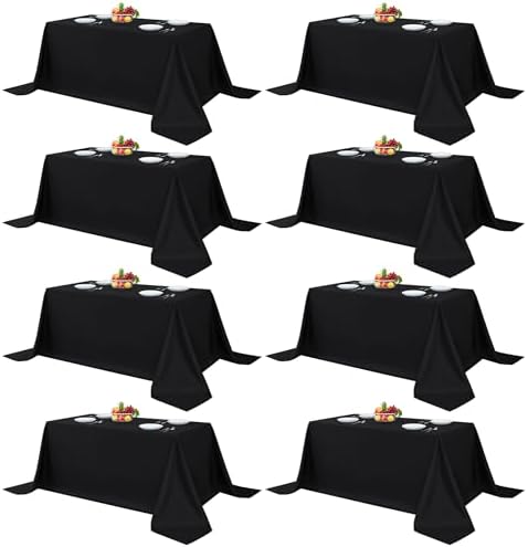 Fitable 8 Pack Black Tablecloths 90x132 Inch for 6 Foot Rectangle Tables by Fitable