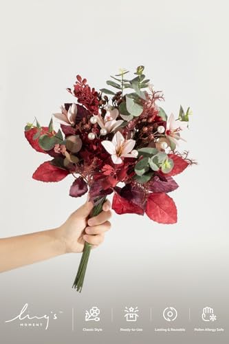 Ling's moment Artificial Greenery Stems Box Set, 46pcs with 9 Kinds of Faux Greenery Picks for DIY Bridal Bouquets Wedding Floral Arrangement Table Centerpieces, Burgundy & Dusty Rose - Image 3