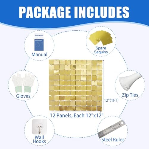 Ozikutech 12 Pcs Light Gold Shimmer Wall Backdrop Panels for Party Decor - Image 2