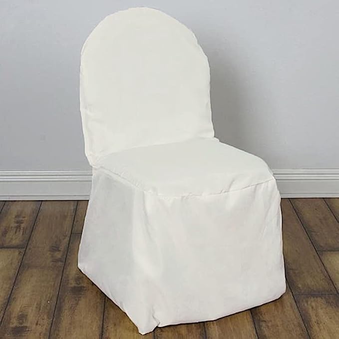 Balsa Circle 50 pcs Ivory Polyester Banquet Chair Covers for Party Wedding Linens Decorations Dining Ceremony Reception Supplies - Image 3