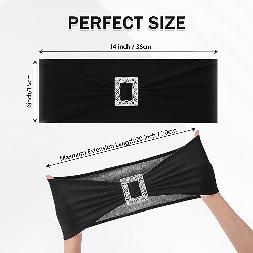 Joccun 60 PCS Spandex Chair Sashes Bows Stretch Chair Cover Band with Buckle Slider Universal Elastic Chair Ties for Wedding Banquet Party Event Decoration (Black) - Image 2