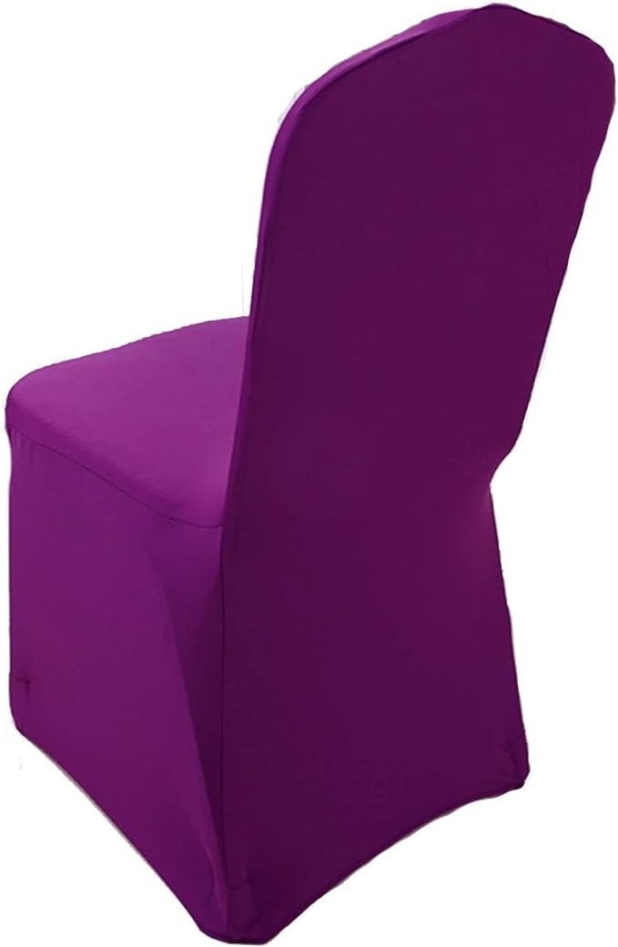 Helan Stretch Spandex Chair Covers Stretchable Chair Slipcovers Wedding Party Banquet Chair Cover 12 Colors 4 PCS Deep Purple - Image 2