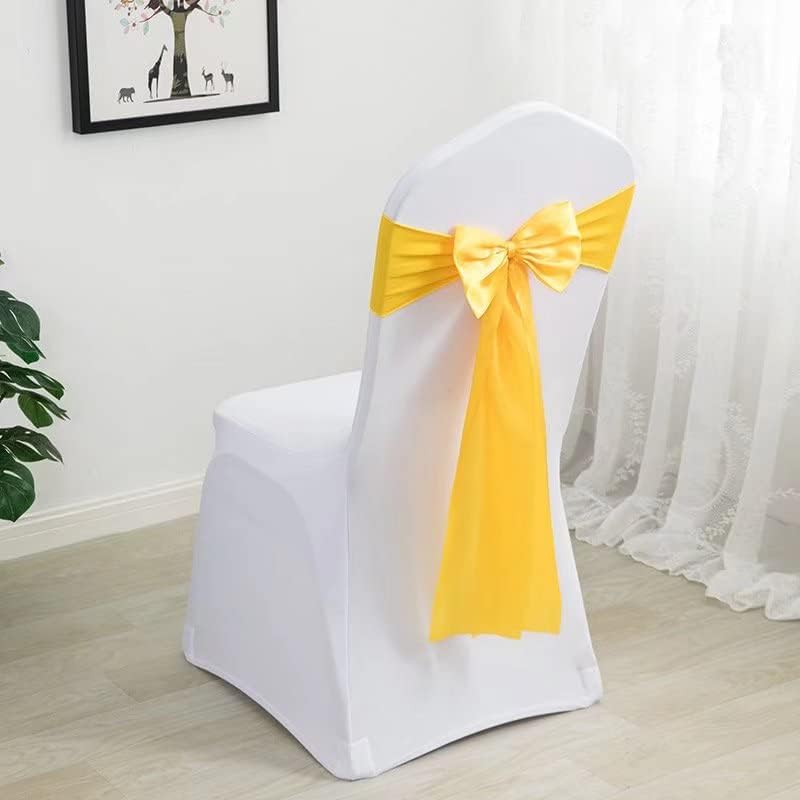 Pack of 6 Satin Stretch Chair Sash Bow, No Need Tied, Spandex Chair Bands, Chair Ribbons Bows for Hotel Wedding Party Banquet Birthday Reception Decor (Yellow) - Image 2