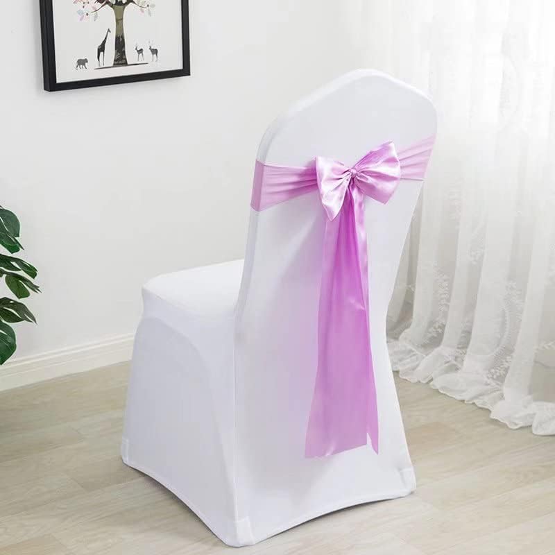 Pack of 10 Satin Stretch Chair Sash Bow, No Need Tied, Spandex Chair Bands, Chair Ribbons Bows for Hotel Wedding Party Banquet Birthday Reception Decor (Pink Purple) - Image 2