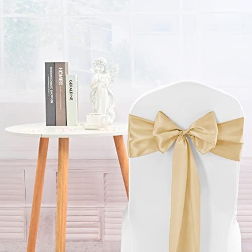 72 Pack Champagne Satin Chair Sashes, 7 x 108 Inch, Wedding Bows - Image 2