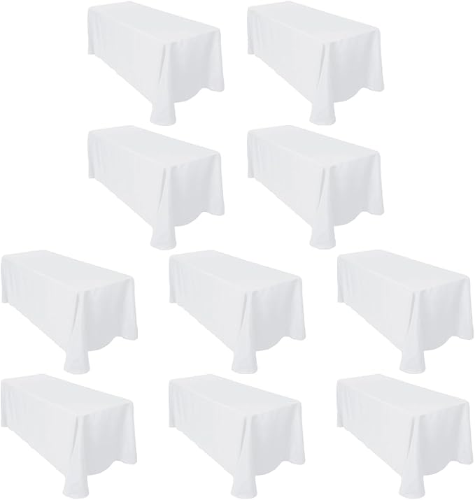 LTC LINENS 10-Pack White Rectangular Tablecloths 90 in x 132 in with Rounded Corners - Ideal for 6 ft Tables with Floor-Length Drop - Bulk Polyester Fabric Cloth Table Covers for Wedding, Party by LTCLINENS