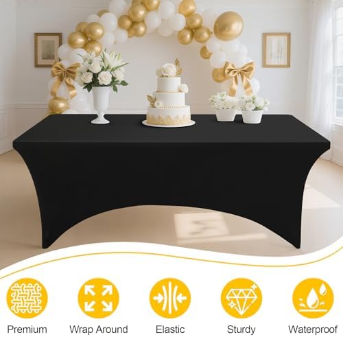 Smiry 6 Pack Spandex Table Cloth 6FT, Elastic Fitted Black Tablecloth - Image 3
