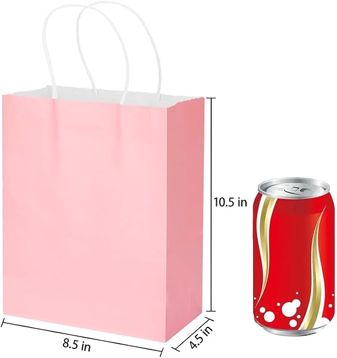 MOZRRO Gift Bags, 100 Pack 10.5x8.5x4.5 Inch, Paper Bags with Handles, Medium Size, Pink Gift Bag for Birthday, Wedding, Bulk, Party, Lunch, Goodie - Image 2