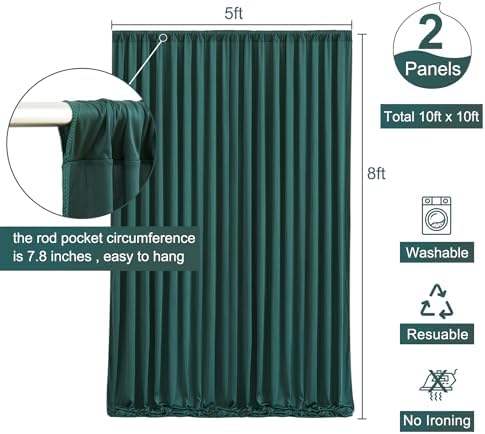 Hunter Green Backdrop Curtain for Parties Wrinkle Free Dark Green Photo Curtains Backdrop Drapes Fabric Decoration for Baby Shower Birthday Party Photography 5ft x 8ft,2 Panels - Image 5