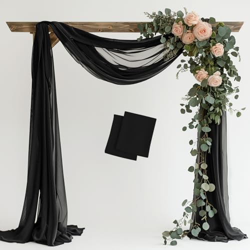 Wedding Arch Draping Fabric 2 Panels Black Sheer Backdrop Drapes by Xiomot