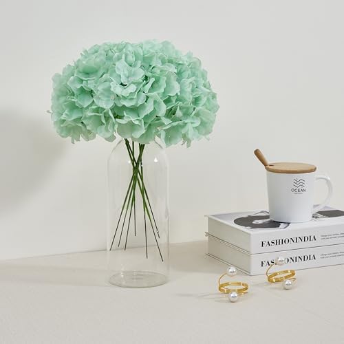 Artificial Hydrangea Flowers Mint Green Heads 10 Fake Hydrangea Silk Flowers for Wedding Centerpieces Bouquets DIY Floral Decor Home Decoration with Stems(VASE NOT Included) - Image 4