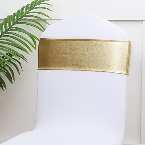 Gold Chair Sashes 50 Pack for Wedding Ceremony, Elastic Chair Bands Bows for Party Banquet Theme Hotel Restaurant Event Decorations (50 Pieces, Metallic Gold) - Image 3