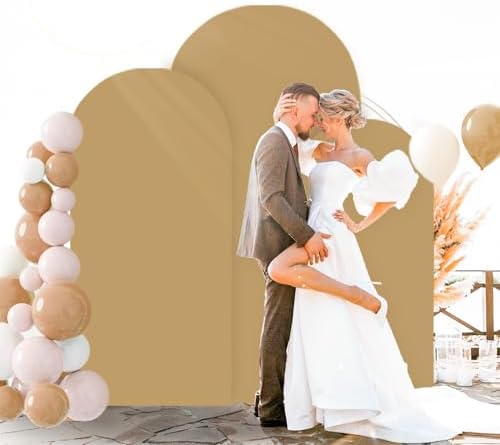 FOTSHARER Wedding Arch Cover Set of 3 Brown Arch Cover 4FT 5FT 6FT Arch Stand Covers Balloon Arch Covers Stretchy Backdrop Round Top Chiara Arch Stand Cover Khaki Arch Backdrop for Wedding Party Decor - Image 6