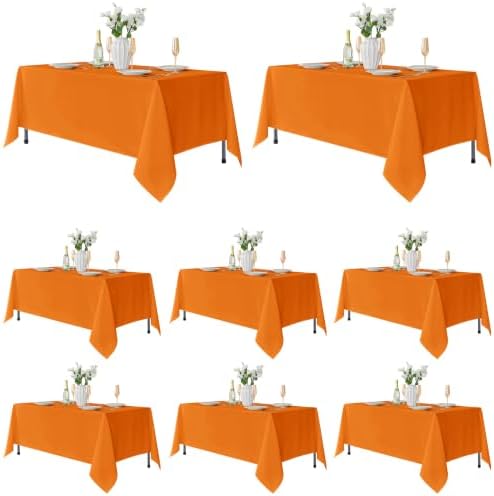 Fitable 8 Pack Orange Tablecloths 70x108 Inch for 6 Ft Rectangle Tables by Fitable