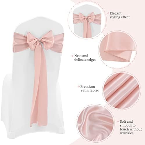 72 Pack Rose Gold Satin Chair Sashes, 7 x 108 Inch, Wedding Bows - Image 4