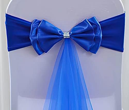 50Pcs Stretch Satin Chair Sashes Bows Chair Bands Decor for Hotel Wedding Reception Party Event Chair Cover Decoration Dark Blue - Image 2