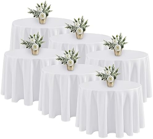 Fitable 6 Pack White Round Tablecloths 90 Inch for 36"-72" Tables by Fitable