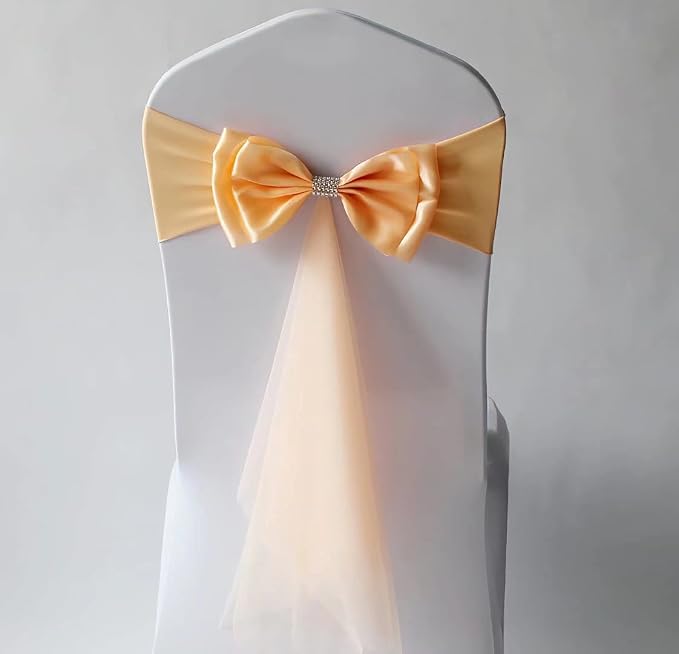 10Pcs Stretch Satin Chair Sashes Bows Chair Bands Decor for Hotel Wedding Reception Party Event Chair Cover Decoration Champagne by SXXLDNG