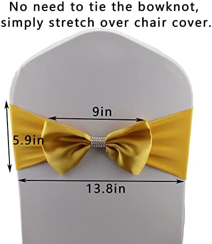 10 PCS Bows Stretch Chair Sashes, for Wedding Party Chair Cover Decoration, Spandex Stretch Chairs Bands (Pack of 10 Gold - Image 3