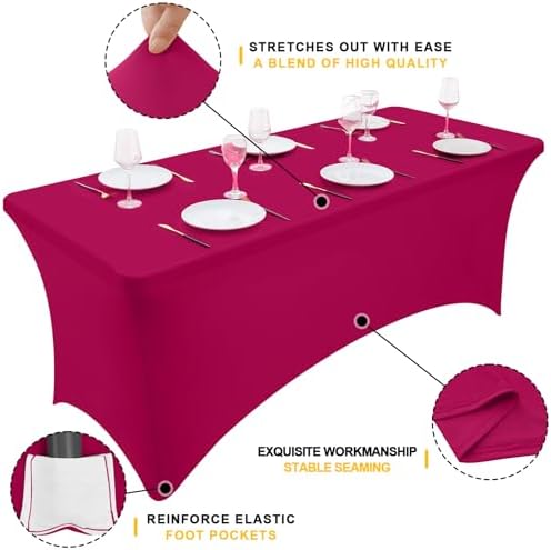 Smiry 2 Pack Spandex Table Cloth 6FT, Elastic Fitted Fuchsia Tablecloth - Image 2
