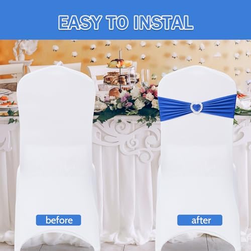 Pack of 120 Spandex Chair Sashes Bows Stretch Chair Cover Band with Buckle Slider Universal Elastic Chair Ties for Wedding Banquet Party Event Decoration (Royal Blue) - Image 4