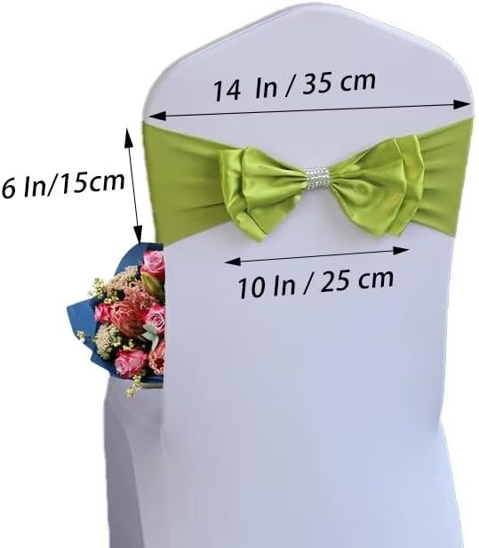 10 PCS Spandex Chair Sash Bow Tied,Elastic Sashes Chair Bands for Wedding Party Reception Events Celebration Banquets Hotel Event Decorations Chairs Decoration(Grass Green) - Image 2