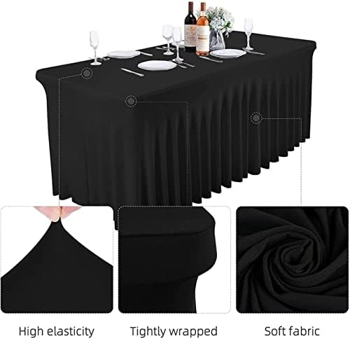 Stretch Table Clothes for 6 Foot Rectangle Table Cover Fitted Spandex Ruffle Table Skirt 4-Sides Waterproof Washable Polyester Table Cloth for Dining, Kitchen and Wedding - Image 2