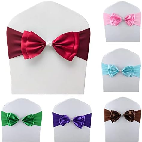 6 PCS Double Bows Stretch Chair Sashes, for Wedding Party Chair Cover Decoration, Spandex Stretch Chairs Bands (Pack of 6 Burgundy) - Image 2