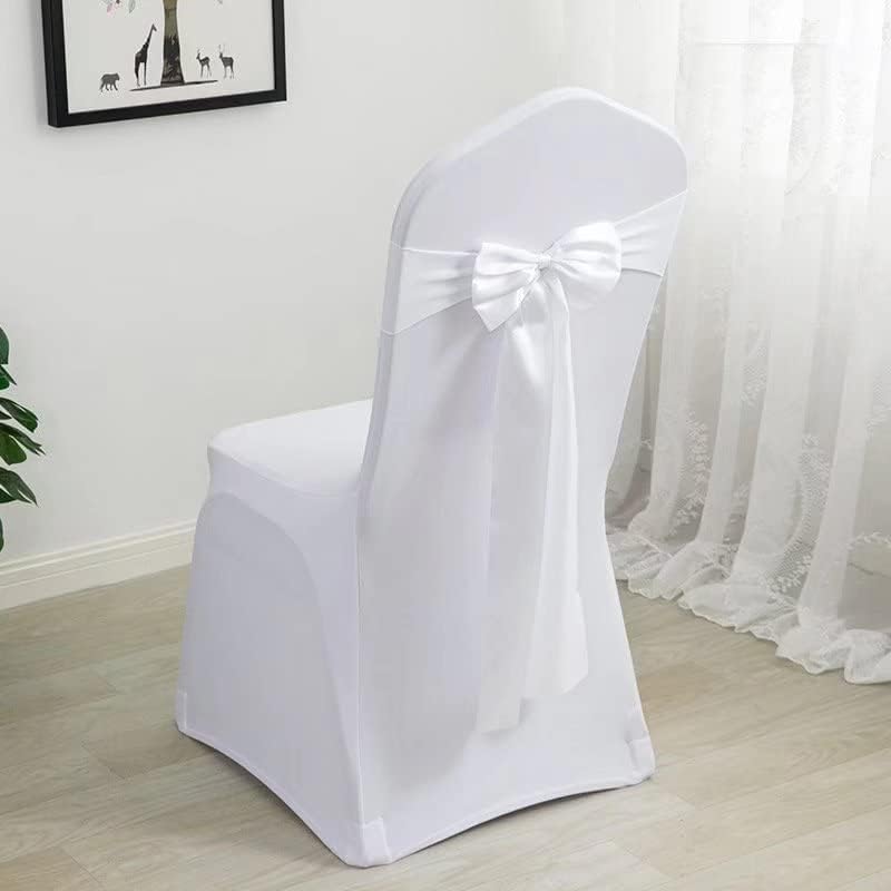 Pack of 6 Satin Stretch Chair Sash Bow, No Need Tied, Spandex Chair Bands, Chair Ribbons Bows for Hotel Wedding Party Banquet Birthday Reception Decor (White - Image 2