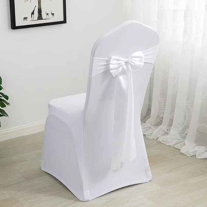 Pack of 10 Satin Stretch Chair Sash Bow, No Need Tied, Spandex Chair Bands, Chair Ribbons Bows for Hotel Wedding Party Banquet Birthday Reception Decor (White - Image 2