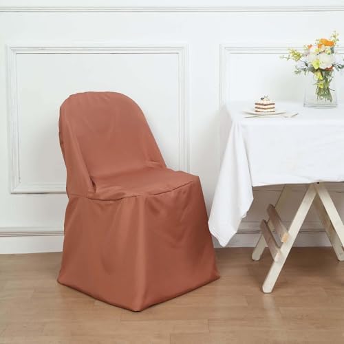 Efavormart 1 Set Terracotta Linen Polyester Folding Chair Covers for Dining Chairs Party Wedding Banquet Outdoor Event Catering Slipcovers - Image 6