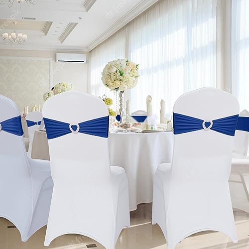 Pack of 120 Spandex Chair Sashes Bows Stretch Chair Cover Band with Buckle Slider Universal Elastic Chair Ties for Wedding Banquet Party Event Decoration (Navy) - Image 6
