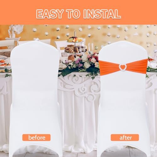 Pack of 30 Spandex Chair Sashes Bows Stretch Chair Cover Band with Buckle Slider Universal Elastic Chair Ties for Wedding Banquet Party Event Decoration (Orange) - Image 4