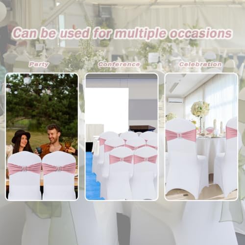 Joccun 120 PCS Spandex Chair Sashes Bows Stretch Chair Cover Band with Buckle Slider Universal Elastic Chair Ties for Wedding Banquet Party Event Decoration (Dusty Pink) - Image 7