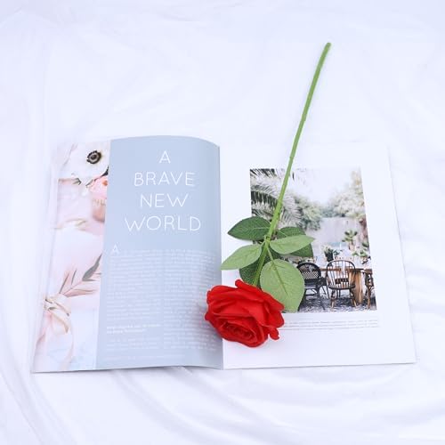 JUSMAI 12pcs Roses Artificial Flowers Red Fake Flowers with Long Stems Silk Flowers for Wedding Bouquet Centerpices Decorations Party Bridal Baby Shower Home Decor - Image 5