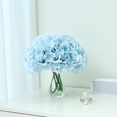 Ice Blue Hydrangea Artificial Flowers Heads Fake Silk Flowers Full Silk Flowers with Stems Wedding Home Party Shop Baby Shower Decor 10Pcs - Image 4