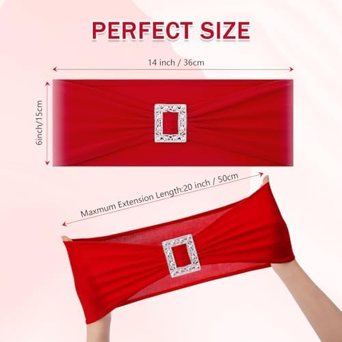 Joccun 120 PCS Spandex Chair Sashes Bows Stretch Chair Cover Band with Buckle Slider Universal Elastic Chair Ties for Wedding Banquet Party Event Decoration (Ruby) - Image 2