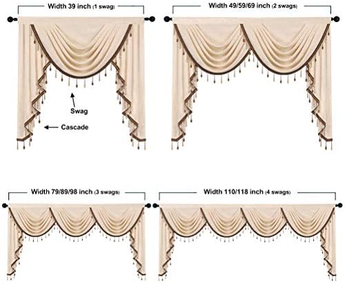 ELKCA Thick Chenille Window Curtains Valance for Living Room Beige Valance with Beads for Bedroom, Rod Pocket (W138inch,1 Panel) - Image 5