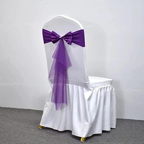 Polyester Stretch Chair Sashes Bands Organza Chair Sash Bows Spandex Bows for Party Birthday Hotel Romantic Wedding Banquets Decoration (Purple 50 PCS) - Image 5
