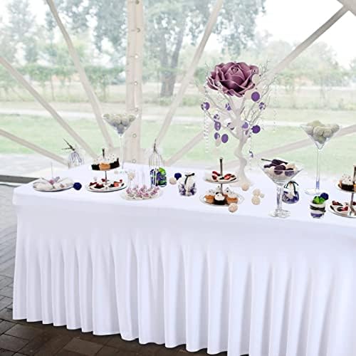 Spandex Table Covers 8ft Rectangle Champagne Tablecloth, Fitted Tablecloth Protector Covers For 8 foot Tables Decoration Wedding Baby Shower Birthday Party Banquet Event Meeting Business Dinner - Image 3