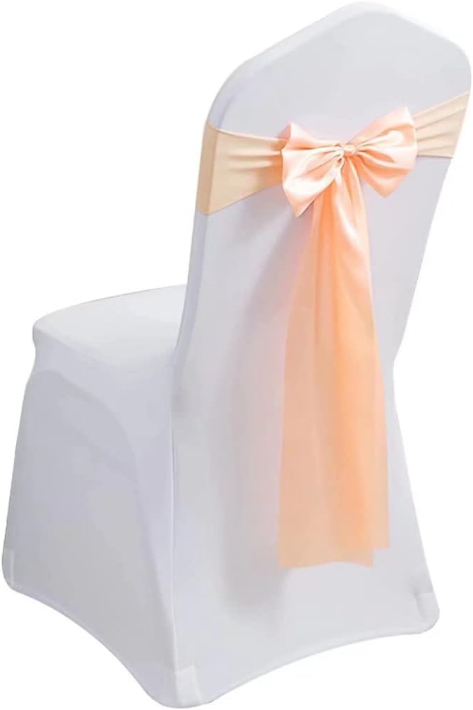 Pack of 100 Satin Stretch Chair Sash Bow, No Need Tied, Spandex Chair Bands, Chair Ribbons Bows for Hotel Wedding Party Banquet Birthday Reception Decor (Champagne) by moderw