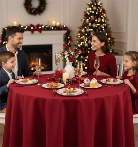 Fitable 6 Pack Red Tablecloths 90 Inch Round for 36"-72" Tables - Image 2