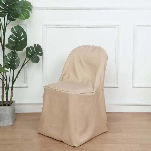 Efavormart 1 Set Nude Polyester Folding Chair Covers for Dining Chairs Party Wedding Banquet Outdoor Event Catering Slipcovers - Image 3