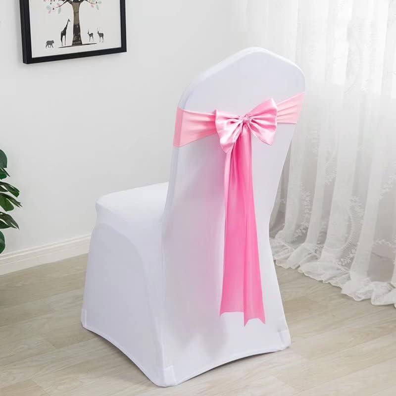 Pack of 50 Satin Stretch Chair Sash Bow, No Need Tied, Spandex Chair Bands, Chair Ribbons Bows for Hotel Wedding Party Banquet Birthday Reception Decor (Pink) - Image 2